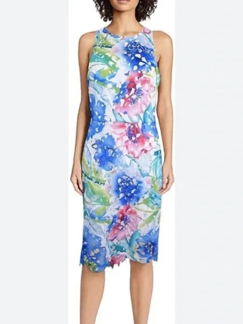 BETSEY JOHNSON Women Watercolor Lace Floral Sleeveless Dress Sz‎ 2 Multicolor